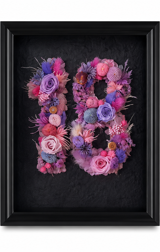 Azure Eighteen Preserved Flower Milestone Shadow Box