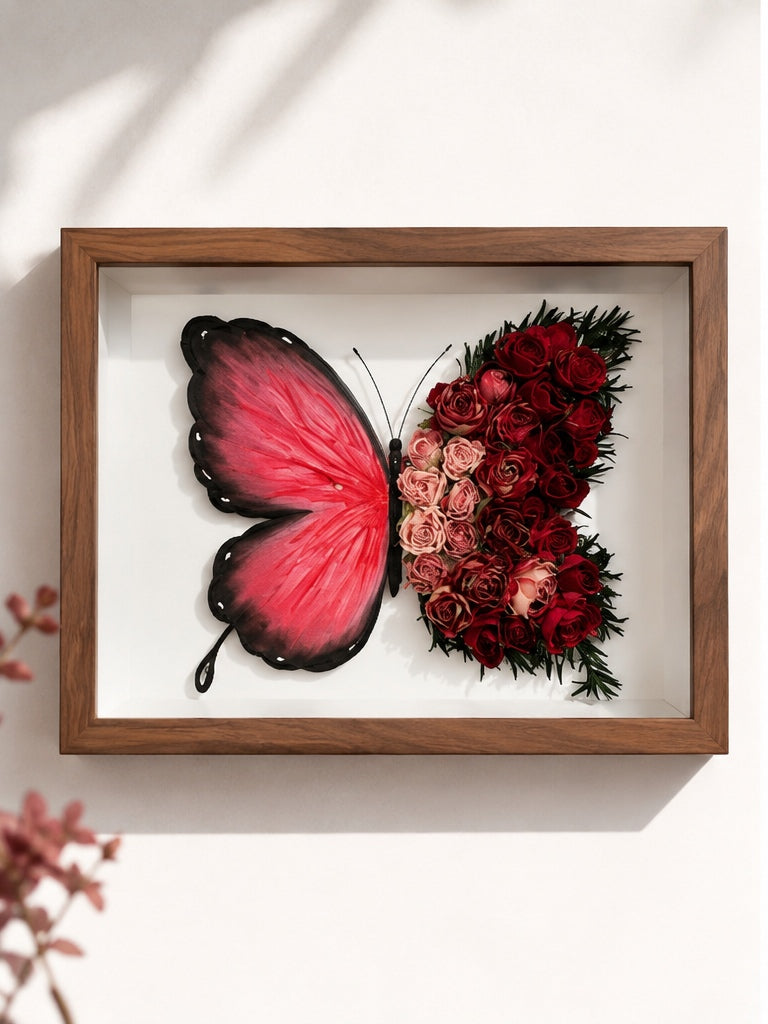 Azure Midnight Preserved Flower Butterfly Shadow Box