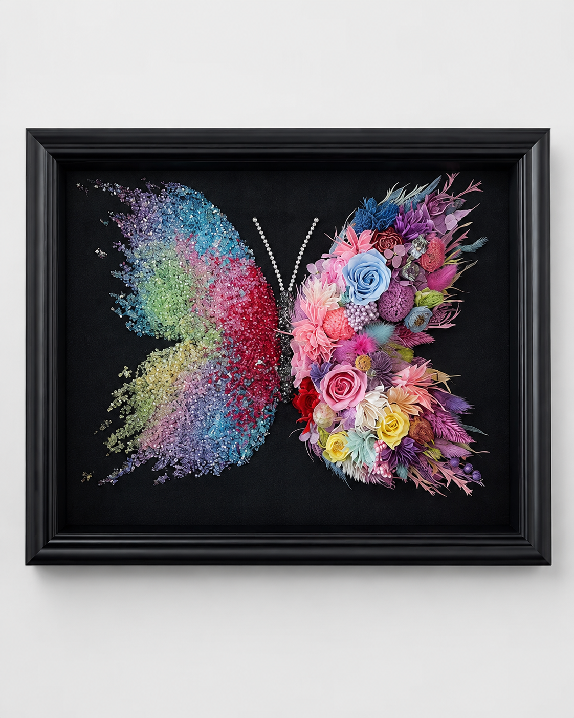 Azure Midnight Preserved Flower Butterfly Shadow Box