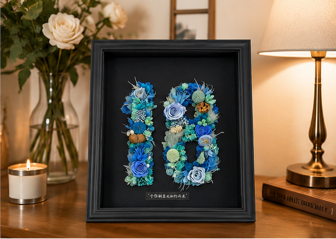 Azure Eighteen Preserved Flower Milestone Shadow Box