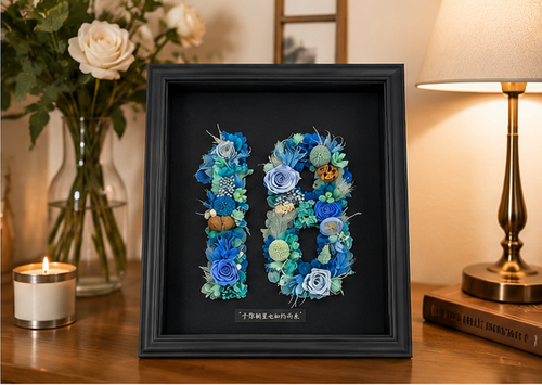Azure Eighteen Preserved Flower Milestone Shadow Box