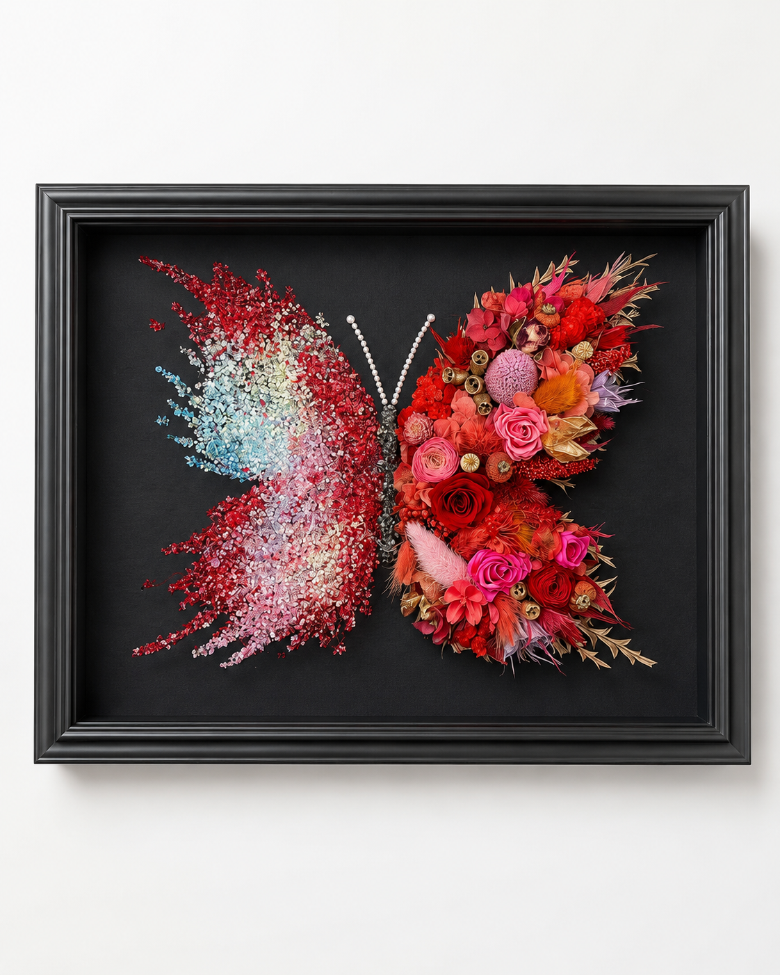 Azure Midnight Preserved Flower Butterfly Shadow Box