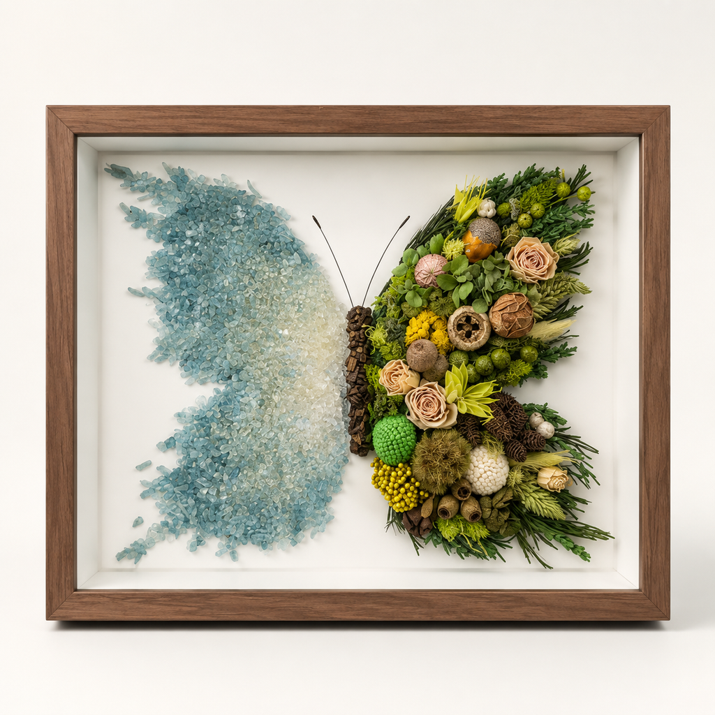 Azure Midnight Preserved Flower Butterfly Shadow Box