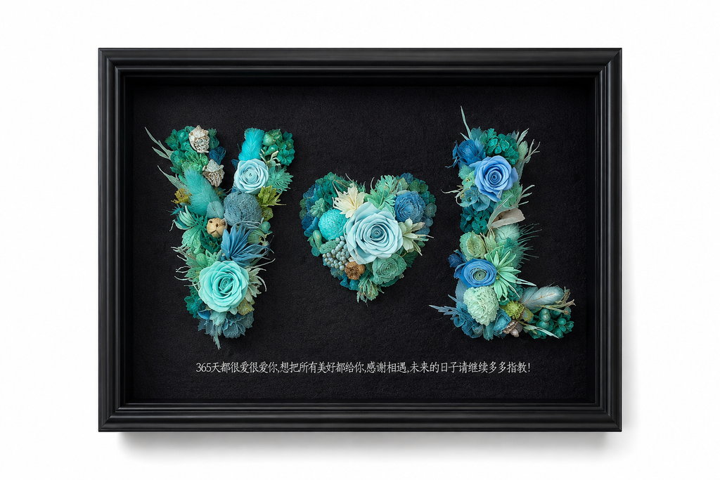 Custom Blue Floral Initial Letter Shadow Box