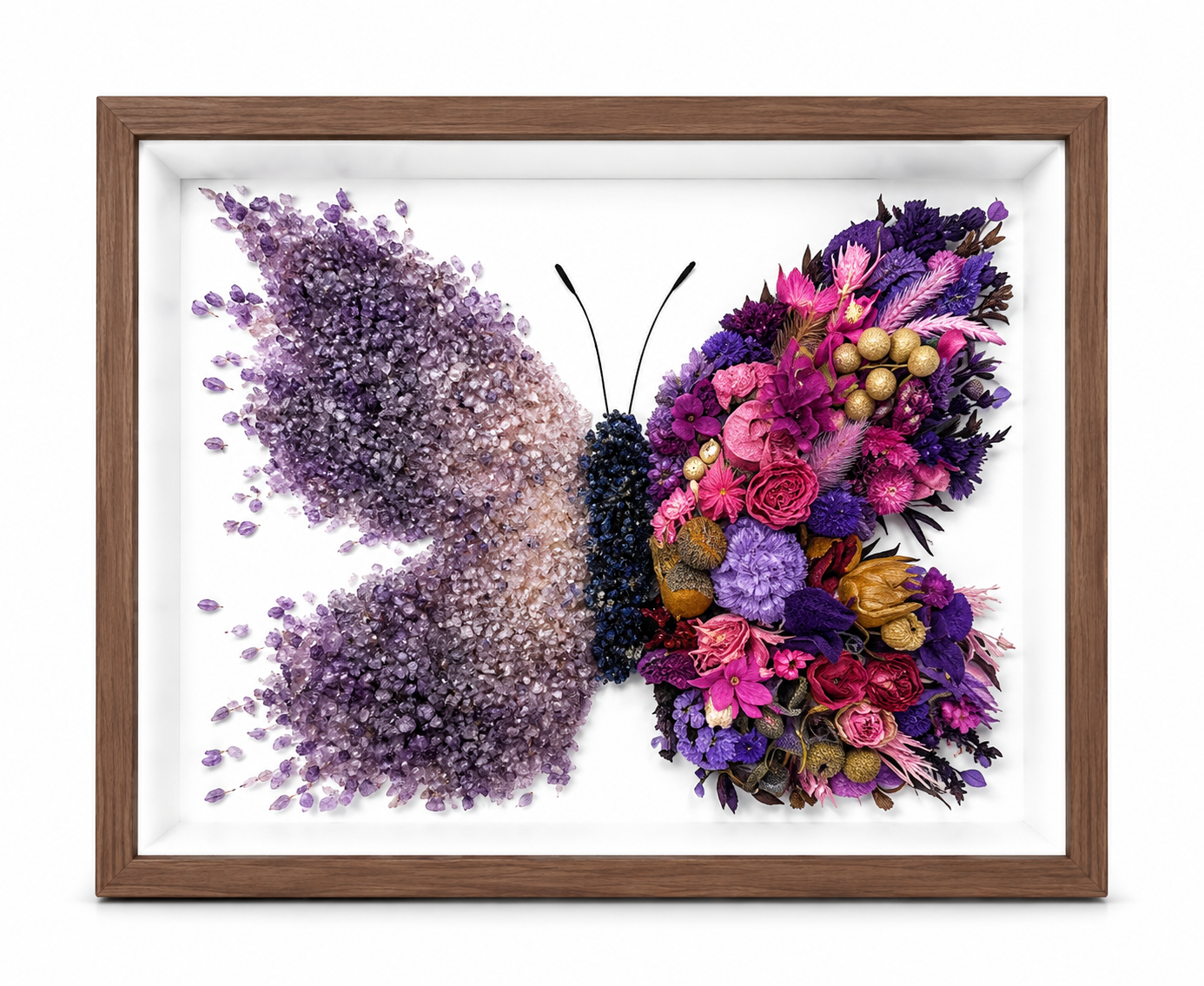 Azure Midnight Preserved Flower Butterfly Shadow Box