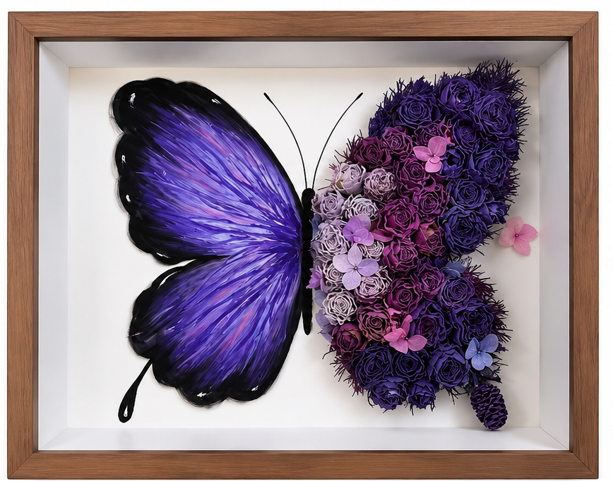 Azure Midnight Preserved Flower Butterfly Shadow Box