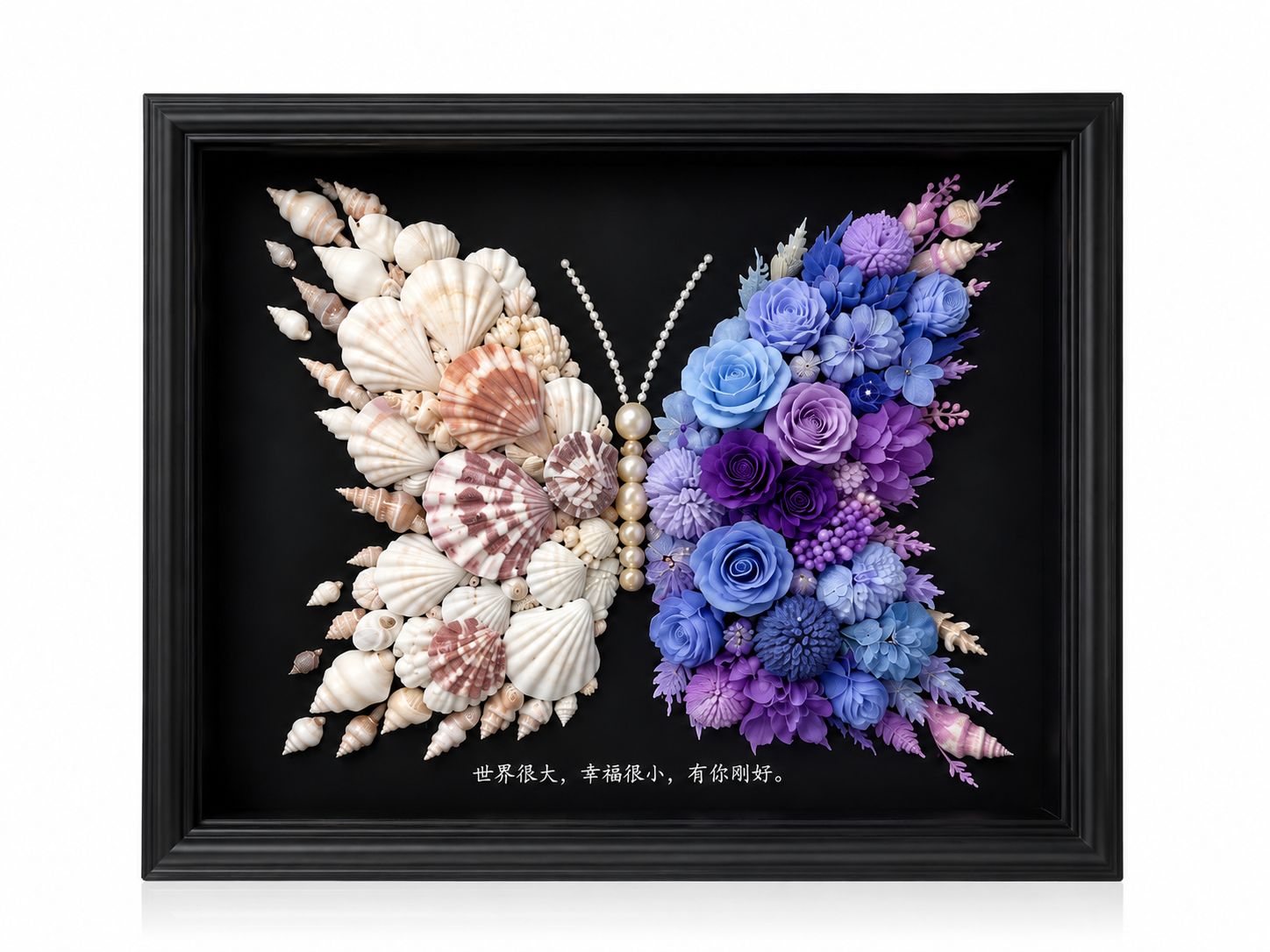Azure Midnight Preserved Flower Butterfly Shadow Box