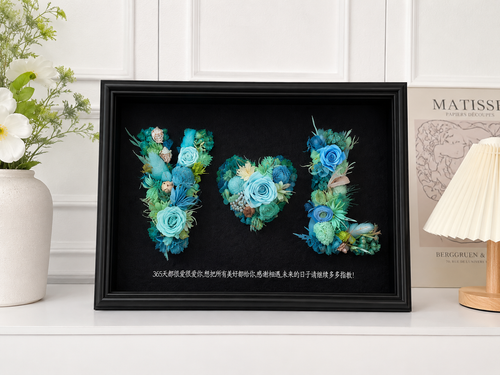Custom Blue Floral Initial Letter Shadow Box