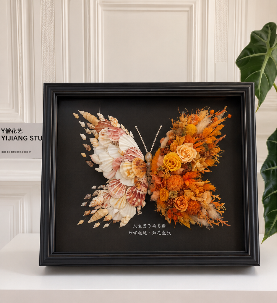 Azure Midnight Preserved Flower Butterfly Shadow Box